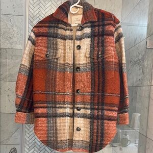 GANNI Plaid Wool Jacket - Red and Beige